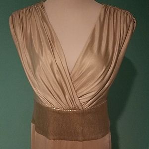 Tadashi Shoji Gown Light Gold/Cream Size M
